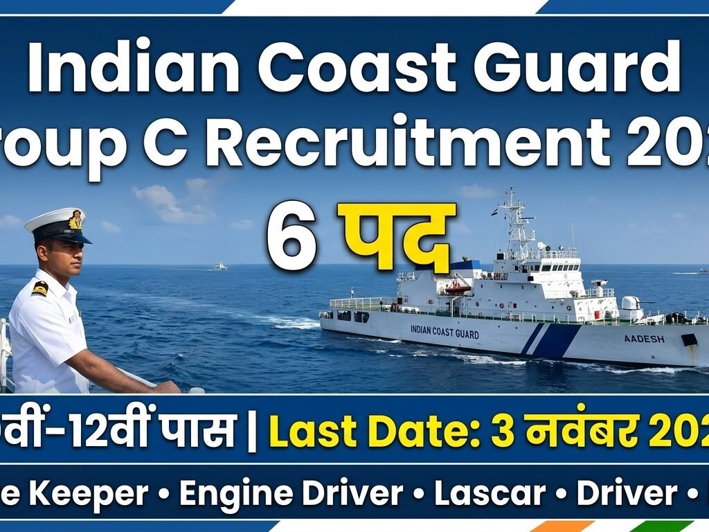 Indian Coast Guard Group C Recruitment 2026 में 6 पदों पर भर्ती