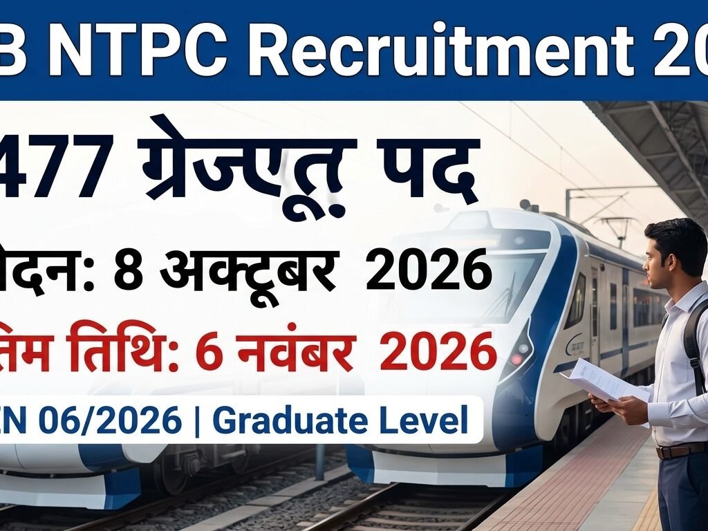 RRB NTPC Recruitment 2026 में 3477 ग्रेजुएट पदों पर भर्ती