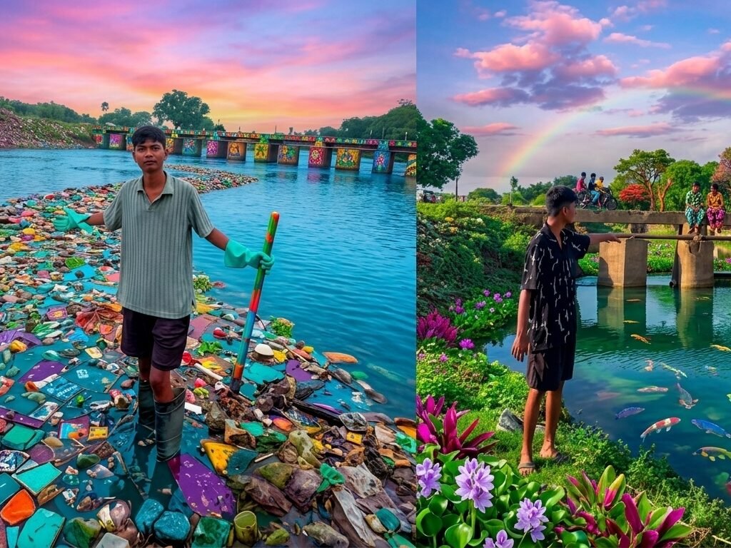 बिट्टू तबाही अजनार नदी की सफाई करते हुए