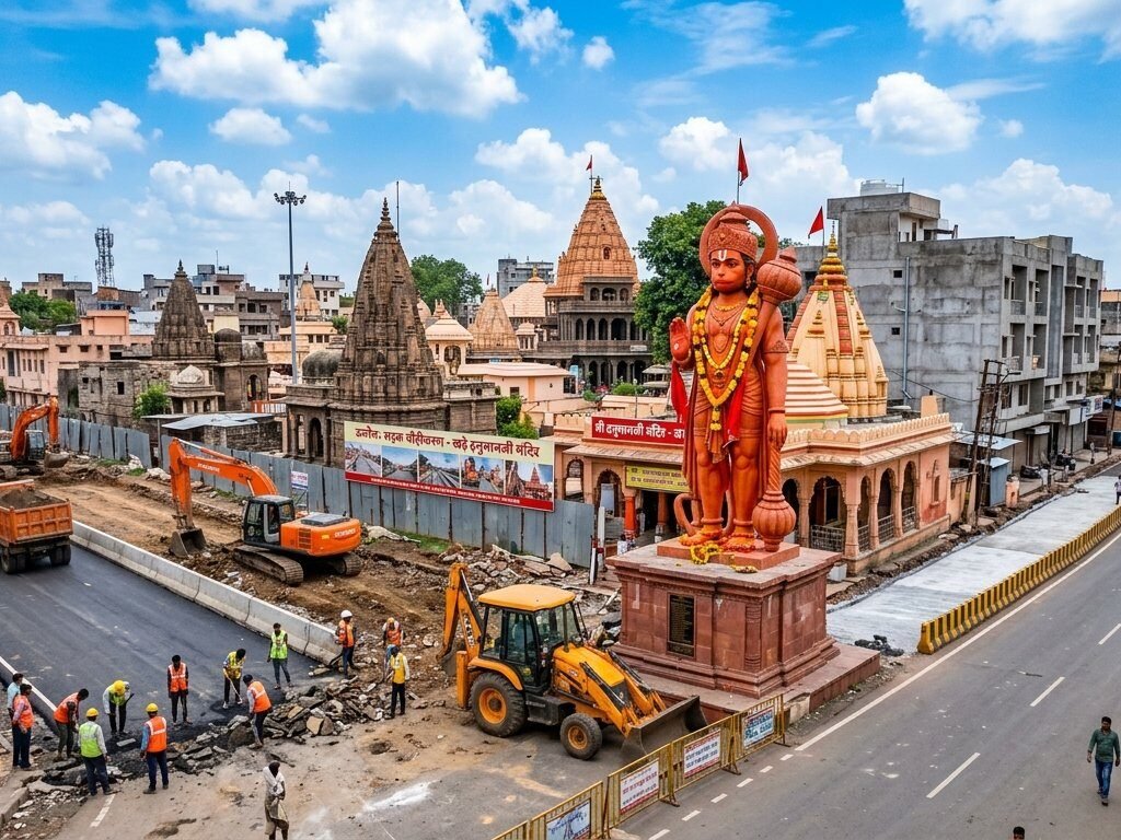 उज्जैन में सड़क चौड़ीकरण के बीच खड़े हनुमानजी की प्रतिमा