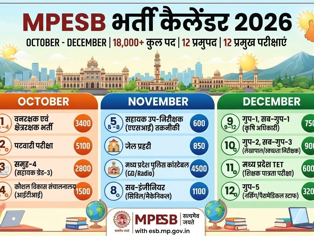 MPESB भर्ती कैलेंडर 2026 – 12 भर्ती परीक्षाओं की लिस्ट