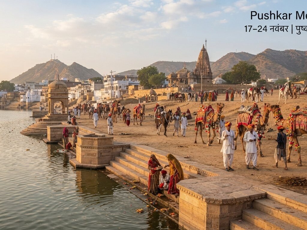 Pushkar Mela 2026 में पुष्कर सरोवर और ऊंट मेला