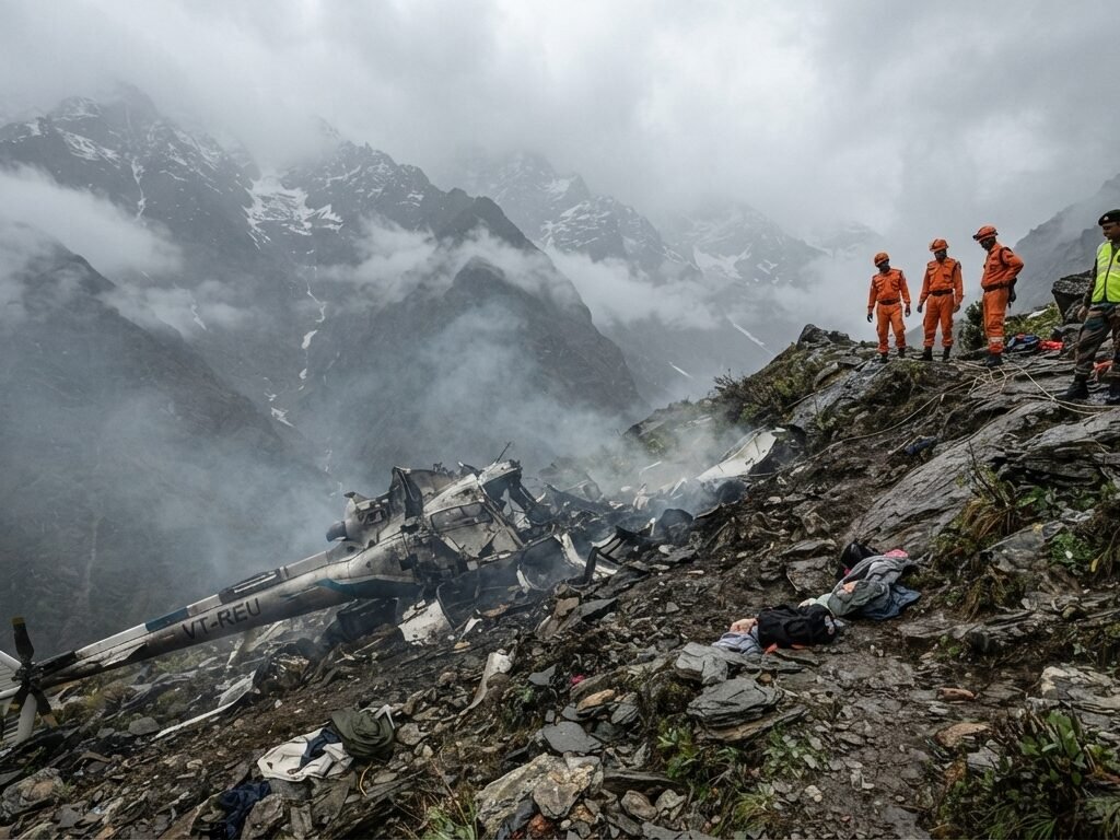 उत्तराखंड के जोशीमठ के पास चाई गांव के नजदीक हेलीकॉप्टर दुर्घटनास्थल