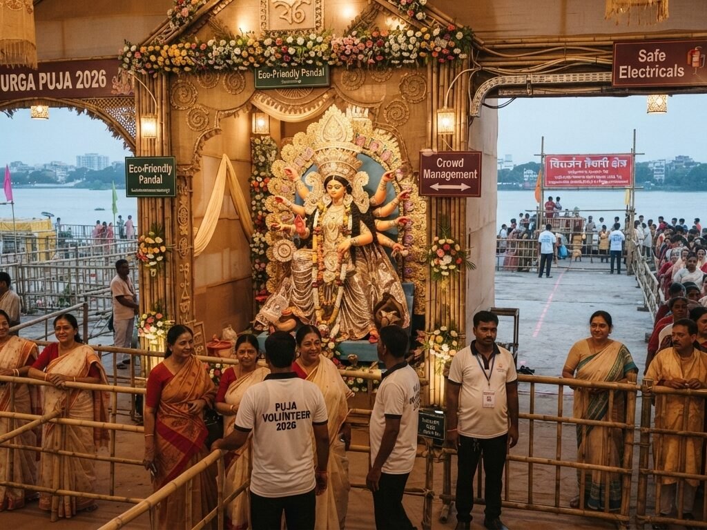 दुर्गा पूजा 2026: मां दुर्गा की स्थापना, पंडाल, प्रतिमा, DJ और विसर्जन के नियम क्या हैं? दुर्गा पूजा 2026 को लेकर देशभर में तैयारियां शुरू हो चुकी हैं। इस वर्ष दुर्गा पूजा का मुख्य उत्सव 17 अक्टूबर से 21 अक्टूबर 2026 तक रहेगा, जबकि महालया 10 अक्टूबर 2026 को है। हालांकि अलग-अलग राज्यों और शहरों में पंडाल, सार्वजनिक कार्यक्रम, ध्वनि, सड़क उपयोग, अग्नि सुरक्षा और प्रतिमा विसर्जन के लिए स्थानीय प्रशासन के अलग नियम लागू हो सकते हैं। महत्वपूर्ण: पूरे भारत के लिए दुर्गा पूजा 2026 का कोई एक समान राज्यवार अनुमति नियम नहीं है। पूजा समिति को अपने राज्य, नगर निकाय, पुलिस, अग्निशमन विभाग और प्रदूषण नियंत्रण बोर्ड द्वारा लागू स्थानीय नियमों की पुष्टि करनी चाहिए। पर्यावरण और मूर्ति विसर्जन के मामले में केंद्रीय दिशा-निर्देश भी महत्वपूर्ण हैं। दुर्गा पूजा 2026 की प्रमुख तारीखें दिन तारीख महालया10 अक्टूबर 2026 महाषष्ठी17 अक्टूबर 2026 महासप्तमी18 अक्टूबर 2026 महाअष्टमी19 अक्टूबर 2026 महानवमी20 अक्टूबर 2026 विजयादशमी21 अक्टूबर 2026 पश्चिम बंगाल सरकार के 2026 Puja Permission Portal पर भी यही प्रमुख तारीखें दी गई हैं। आधिकारिक स्रोत: West Bengal SAHAJ Puja Permission Portal 2026 2026 में दुर्गा पूजा स्थापना के लिए क्या अनुमति जरूरी है? यदि किसी सार्वजनिक स्थान पर दुर्गा पूजा का पंडाल लगाया जा रहा है, तो केवल प्रतिमा स्थापित करना ही पर्याप्त नहीं है। स्थान और आयोजन के अनुसार स्थानीय प्रशासन से अनुमति या NOC की आवश्यकता हो सकती है। इसमें नगर निकाय, पुलिस, अग्निशमन विभाग, बिजली विभाग, भूमि मालिक और प्रदूषण नियंत्रण से संबंधित अनुमति शामिल हो सकती है। इसलिए पूजा समिति को अंतिम समय तक इंतजार करने के बजाय अपने जिले या नगर निकाय की 2026 की अधिसूचना और अनुमति प्रक्रिया देखनी चाहिए। पंडाल लगाने से पहले किन बातों का ध्यान रखें? पंडाल के लिए वैध स्थान और आवश्यक अनुमति रखें। आपातकालीन निकास और भीड़ के आवागमन का रास्ता खुला रखें। अग्निशमन सुरक्षा व्यवस्था स्थानीय नियमों के अनुसार रखें। अस्थायी बिजली कनेक्शन और wiring सुरक्षित तरीके से कराएं। बिजली के तारों को खुले या असुरक्षित तरीके से न लगाएं। पंडाल के आसपास वाहन और एम्बुलेंस के लिए आवश्यक रास्ता बाधित न करें। तेज आवाज वाले sound system के लिए स्थानीय अनुमति और noise rules का पालन करें। मूर्ति कैसी होनी चाहिए? पर्यावरण संरक्षण को ध्यान में रखते हुए प्राकृतिक मिट्टी और पर्यावरण-अनुकूल प्रतिमा को प्राथमिकता देना सुरक्षित विकल्प है। प्रतिमा बनाने और विसर्जन के संबंध में राज्य प्रदूषण नियंत्रण बोर्ड तथा स्थानीय प्रशासन के निर्देशों का पालन करना चाहिए। केंद्रीय पर्यावरणीय दिशा-निर्देशों में मूर्ति विसर्जन के लिए स्थानीय निकायों और संबंधित अधिकारियों की भूमिका निर्धारित की गई है तथा जल स्रोतों को प्रदूषण से बचाने पर जोर दिया गया है। आधिकारिक स्रोत: Central Pollution Control Board (CPCB) CPCB Idol Immersion Guidelines नदियों और तालाबों में सीधे विसर्जन को लेकर महत्वपूर्ण नियम मूर्ति विसर्जन से नदियों, तालाबों और अन्य जल स्रोतों को प्रदूषण से बचाना इस पूरे विषय का महत्वपूर्ण हिस्सा है। National Mission for Clean Ganga (NMCG) की दिशा-निर्देश सूची में राज्यों और केंद्र शासित प्रदेशों के लिए धार्मिक प्रतिमाओं और पूजा सामग्री को नदियों तथा अन्य जल निकायों में विसर्जित करने से संबंधित निर्देश दर्ज हैं। इसलिए पूजा समितियों को अपने जिले में प्रशासन द्वारा निर्धारित immersion site का उपयोग करना चाहिए और स्थानीय आदेश की अनदेखी नहीं करनी चाहिए। आधिकारिक स्रोत: National Mission for Clean Ganga — Directions राज्यवार दुर्गा पूजा 2026 के महत्वपूर्ण नियम और तैयारियां 1. पश्चिम बंगाल पश्चिम बंगाल में 2026 के लिए सबसे स्पष्ट सरकारी व्यवस्था SAHAJ Puja Permission Portal के रूप में उपलब्ध है। पंजीकृत पूजा समितियां ऑनलाइन आवेदन करके आवश्यक अनुमतियों की प्रक्रिया पूरी कर सकती हैं। पोर्टल पर पिछले वर्ष की अनुमति, Land NOC, Electricity Bill, Electrician Declaration, Decorator Declaration, Site Plan और Safety Declaration जैसे दस्तावेजों की जानकारी दी गई है। 2026 में पश्चिम बंगाल में पूजा आयोजनों को लेकर कुछ विशेष बदलाव भी घोषित किए गए हैं। महाअष्टमी पर शराब की बिक्री बंद रखने और पूजा/विसर्जन गतिविधियों में DJ संगीत पर रोक जैसी घोषणाएं की गई हैं। ये नियम पश्चिम बंगाल के लिए हैं, पूरे भारत के लिए नहीं। West Bengal Government — SAHAJ Puja Permission Portal SAHAJ Portal — Official Terms & Conditions 2. झारखंड झारखंड में 2026 की दुर्गा पूजा से पहले पर्यावरण-अनुकूल प्रतिमा और विसर्जन को लेकर दिशा-निर्देश सामने आए हैं। स्थानीय निकायों को immersion sites की सफाई और विसर्जन के बाद बचे हुए पदार्थों को हटाने की व्यवस्था करने के निर्देश दिए गए हैं। पूजा सामग्री, कपड़े और सजावट का कचरा नदी, तालाब या झील के किनारे छोड़ने से बचने पर भी जोर है। इसलिए झारखंड में पूजा समितियों को स्थानीय प्रशासन और राज्य प्रदूषण नियंत्रण बोर्ड के निर्देशों का पालन करना चाहिए। 3. सिक्किम सिक्किम State Pollution Control Board की वेबसाइट पर Sikkim Idol Immersion Rules, 2019 तथा उनके compliance से संबंधित जानकारी उपलब्ध है। 2026 में भी बोर्ड ने पूजा समारोह और idol immersion के लिए पर्यावरणीय सुरक्षा दिशा-निर्देशों के पालन की सूचना जारी की है। Sikkim SPCB — Idol Immersion / Waste Management 4. महाराष्ट्र महाराष्ट्र में प्रतिमा विसर्जन के लिए Maharashtra Pollution Control Board (MPCB) के दिशा-निर्देश महत्वपूर्ण हैं। MPCB की वेबसाइट पर CPCB Idol Immersion Guidelines के साथ महाराष्ट्र सरकार के POP idols और immersion से संबंधित दिशा-निर्देश उपलब्ध हैं। महाराष्ट्र में पूजा समितियों को अपने नगर निगम, नगरपालिका, पुलिस और स्थानीय प्रशासन द्वारा निर्धारित विसर्जन व्यवस्था की जानकारी भी लेनी चाहिए। MPCB — Official Guidelines MPCB — Water Quality & Idol Immersion Information 5. ओडिशा Odisha State Pollution Control Board की वेबसाइट पर Revised Guidelines for Idol Immersion उपलब्ध हैं। ओडिशा में जुलूस और immersion procession के लिए ऑनलाइन प्रक्रिया भी उपलब्ध है। Bhubaneswar-Cuttack Police Commissionerate के e-Abedan portal पर procession/immersion procession के लिए आवेदन की प्रक्रिया दी गई है। इस प्रक्रिया में कार्यक्रम की तारीख, समय, मार्ग, प्रतिभागियों की संख्या, loudspeaker से संबंधित जानकारी और temporary immersion pond जैसी जानकारी मांगी जा सकती है। पोर्टल पर DJ sound की अनुमति न होने और निर्धारित sound limit की जानकारी भी दी गई है। Odisha SPCB — Idol Immersion Guidelines Odisha Police — Procession / Immersion Permission 6. असम असम में स्थानीय प्रशासन द्वारा immersion sites को अधिसूचित किया जा सकता है। सरकारी पोर्टल पर immersion site guidelines और जिला स्तर पर Durga Puja से संबंधित notifications उपलब्ध होते हैं। इसलिए पूजा समिति को अपने जिले की 2026 notification और निर्धारित immersion site की जानकारी अवश्य देखनी चाहिए। Assam Government — Immersion Site Guideline 7. दिल्ली दिल्ली में Yamuna और अन्य जल स्रोतों के पर्यावरण संरक्षण को लेकर विशेष सावधानी जरूरी है। Delhi Pollution Control Committee द्वारा जारी दिशा-निर्देशों में Yamuna में idol immersion को लेकर प्रतिबंध और eco-friendly earthen idols के उपयोग से संबंधित निर्देश दर्ज हैं। इसलिए दिल्ली में प्रतिमा विसर्जन के लिए निर्धारित व्यवस्था का पालन करना चाहिए और Yamuna में मनमाने तरीके से विसर्जन नहीं करना चाहिए। 8. बिहार बिहार में स्थानीय नगर निकाय immersion sites की तैयारी और भीड़ नियंत्रण की व्यवस्था कर रहे हैं। पटना में 2026 के लिए immersion sites की सफाई, barricading, crowd management, पानी की व्यवस्था और आवश्यक equipment की तैयारी की जा रही है। इसका मतलब है कि पूजा समितियों को स्थानीय प्रशासन द्वारा निर्धारित immersion location और route का पालन करना चाहिए। 9. मध्य प्रदेश मध्य प्रदेश में पंडाल, सार्वजनिक कार्यक्रम, जुलूस और विसर्जन के लिए स्थानीय प्रशासन, नगर निकाय और पुलिस के निर्देश महत्वपूर्ण रहेंगे। विशेष रूप से सार्वजनिक मार्ग, ध्वनि, सुरक्षा और immersion site से संबंधित स्थानीय आदेशों की जांच करनी चाहिए। 10. उत्तर प्रदेश उत्तर प्रदेश में दुर्गा पूजा के दौरान जिला प्रशासन और स्थानीय निकाय द्वारा पंडाल, जुलूस, ध्वनि व्यवस्था और विसर्जन स्थलों से संबंधित निर्देश जारी किए जा सकते हैं। Ganga basin में आने वाले क्षेत्रों में जल निकायों और धार्मिक सामग्री के विसर्जन से संबंधित केंद्रीय पर्यावरणीय निर्देश भी महत्वपूर्ण हैं। बाकी राज्यों के लिए क्या नियम मानें? आंध्र प्रदेश, अरुणाचल प्रदेश, गोवा, गुजरात, हरियाणा, हिमाचल प्रदेश, कर्नाटक, केरल, छत्तीसगढ़, पंजाब, राजस्थान, तमिलनाडु, तेलंगाना, त्रिपुरा, उत्तराखंड और अन्य राज्यों में भी स्थानीय स्तर पर पूजा, पंडाल, sound system, procession और immersion से जुड़े आदेश लागू हो सकते हैं। इन राज्यों के लिए बिना स्थानीय 2026 notification देखे कोई एक राज्यव्यापी नया नियम बताना सही नहीं होगा। इसलिए पूजा समिति को अपने जिला प्रशासन, नगर निगम/नगरपालिका, पुलिस और State Pollution Control Board की 2026 सूचना को अंतिम आधार मानना चाहिए। जरूरी सावधानी: सोशल मीडिया या WhatsApp पर चल रही “पूरे देश में नया नियम लागू” जैसी जानकारी को official notification देखे बिना सही न मानें। कई नियम केवल किसी एक राज्य, जिले, शहर या immersion site पर लागू होते हैं। DJ और Loudspeaker के बारे में 2026 में क्या ध्यान रखें? DJ और loudspeaker के लिए पूरे देश में एक ही दुर्गा पूजा नियम नहीं है। ध्वनि की अनुमति और समय-सीमा स्थानीय प्रशासन तथा लागू noise regulations के अनुसार हो सकती है। कुछ राज्यों/शहरों में immersion procession के दौरान DJ पर अलग प्रतिबंध भी हो सकते हैं। इसलिए पूजा समिति को स्थानीय पुलिस/प्रशासन से sound permission और निर्धारित समय की जानकारी लेनी चाहिए। विसर्जन के समय किन बातों का ध्यान रखें? केवल प्रशासन द्वारा निर्धारित immersion site का उपयोग करें। नदी या तालाब में बिना अनुमति प्रतिमा विसर्जित न करें। प्लास्टिक, सजावट और अन्य पूजा सामग्री जल स्रोत में न डालें। प्रतिमा से निकलने वाली सामग्री को निर्धारित तरीके से हटाएं। विसर्जन जुलूस में पुलिस द्वारा निर्धारित route का पालन करें। भीड़ के बीच emergency vehicles के लिए रास्ता खुला रखें। बच्चों और बुजुर्गों की सुरक्षा का विशेष ध्यान रखें। रात में जुलूस या sound system के लिए स्थानीय समय-सीमा का पालन करें। 2026 में क्या खास देखने को मिलेगा? इस वर्ष दुर्गा पूजा में सबसे महत्वपूर्ण बदलावों में से एक पर्यावरण-अनुकूल आयोजन और निर्धारित immersion व्यवस्था पर बढ़ता जोर है। कई जगह प्रशासन immersion sites, crowd management, traffic और सुरक्षा की पहले से तैयारी कर रहा है। पश्चिम बंगाल में 2026 की सरकारी व्यवस्था विशेष रूप से चर्चा में है, क्योंकि वहाँ अलग Puja Permission Portal के साथ कुछ नए celebration-related restrictions भी घोषित किए गए हैं। वहीं दूसरे राज्यों में स्थानीय प्रशासन अपने-अपने क्षेत्र के अनुसार व्यवस्था लागू कर रहा है। पूजा समिति के लिए 2026 की आसान Checklist काम क्या जांचें? पंडालस्थानीय अनुमति और सुरक्षा बिजलीसुरक्षित wiring और आवश्यक अनुमति अग्नि सुरक्षाFire safety व्यवस्था ध्वनिस्थानीय sound rules और समय सीमा जुलूसPolice permission और निर्धारित route विसर्जननिर्धारित immersion site पर्यावरणEco-friendly idol और waste management निष्कर्ष दुर्गा पूजा 2026 में सबसे महत्वपूर्ण बात यह है कि पूरे भारत में एक ही नया नियम लागू नहीं है। पूजा समिति को अपने राज्य और जिले के स्थानीय प्रशासन के निर्देशों के अनुसार पंडाल, जुलूस, ध्वनि, बिजली, अग्नि सुरक्षा और विसर्जन की अनुमति लेनी चाहिए। प्रतिमा विसर्जन में पर्यावरणीय नियमों और निर्धारित immersion sites का पालन करना विशेष रूप से जरूरी है। आधिकारिक स्रोत West Bengal Government — SAHAJ Puja Permission Portal 2026 Central Pollution Control Board (CPCB) National Mission for Clean Ganga — Official Directions Maharashtra Pollution Control Board — Guidelines Odisha State Pollution Control Board — Guidelines Sikkim State Pollution Control Board Government of Assam — Immersion Site Guideline Odisha Police — Procession/Immersion Permission क्या दुर्गा पूजा 2026 में पूरे भारत में एक ही नियम है? नहीं। केंद्रीय पर्यावरणीय दिशा-निर्देशों के साथ-साथ राज्य, जिला, नगर निकाय और पुलिस के स्थानीय नियम लागू हो सकते हैं। क्या दुर्गा पूजा के लिए पंडाल की अनुमति जरूरी है? सार्वजनिक स्थान पर पंडाल लगाने के लिए संबंधित स्थानीय प्रशासन से अनुमति या NOC की आवश्यकता हो सकती है। नियम स्थान के अनुसार अलग हो सकते हैं। क्या मूर्ति को किसी भी नदी या तालाब में विसर्जित कर सकते हैं? नहीं। स्थानीय प्रशासन द्वारा निर्धारित immersion site और पर्यावरणीय दिशा-निर्देशों का पालन करना चाहिए। क्या 2026 में DJ पर पूरे भारत में प्रतिबंध है? नहीं। पूरे भारत के लिए ऐसा एक समान दुर्गा पूजा DJ प्रतिबंध नहीं है। कुछ राज्यों या शहरों में स्थानीय नियम अलग हो सकते हैं।