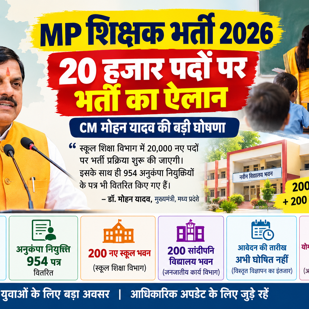 MP Teacher Recruitment 2026 में 20 हजार पदों पर भर्ती की घोषणा